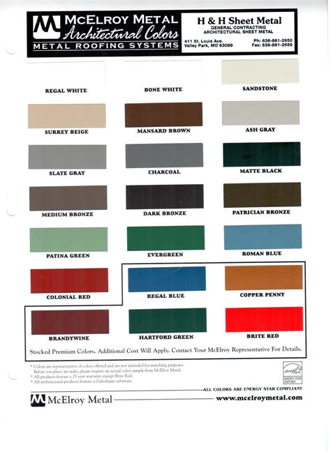 sheet metal roof colors|mcelroy metals color chart.